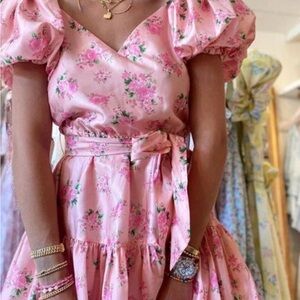 LOVE SHACK FANCY TARGET Cecile Puff Sleeve Pink Floral Mini Dress Size 6